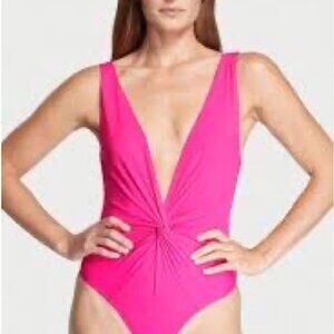 Victoria's Secret Forever V-Neck Plunge One Piece Swimsuit Womens Medium Pink